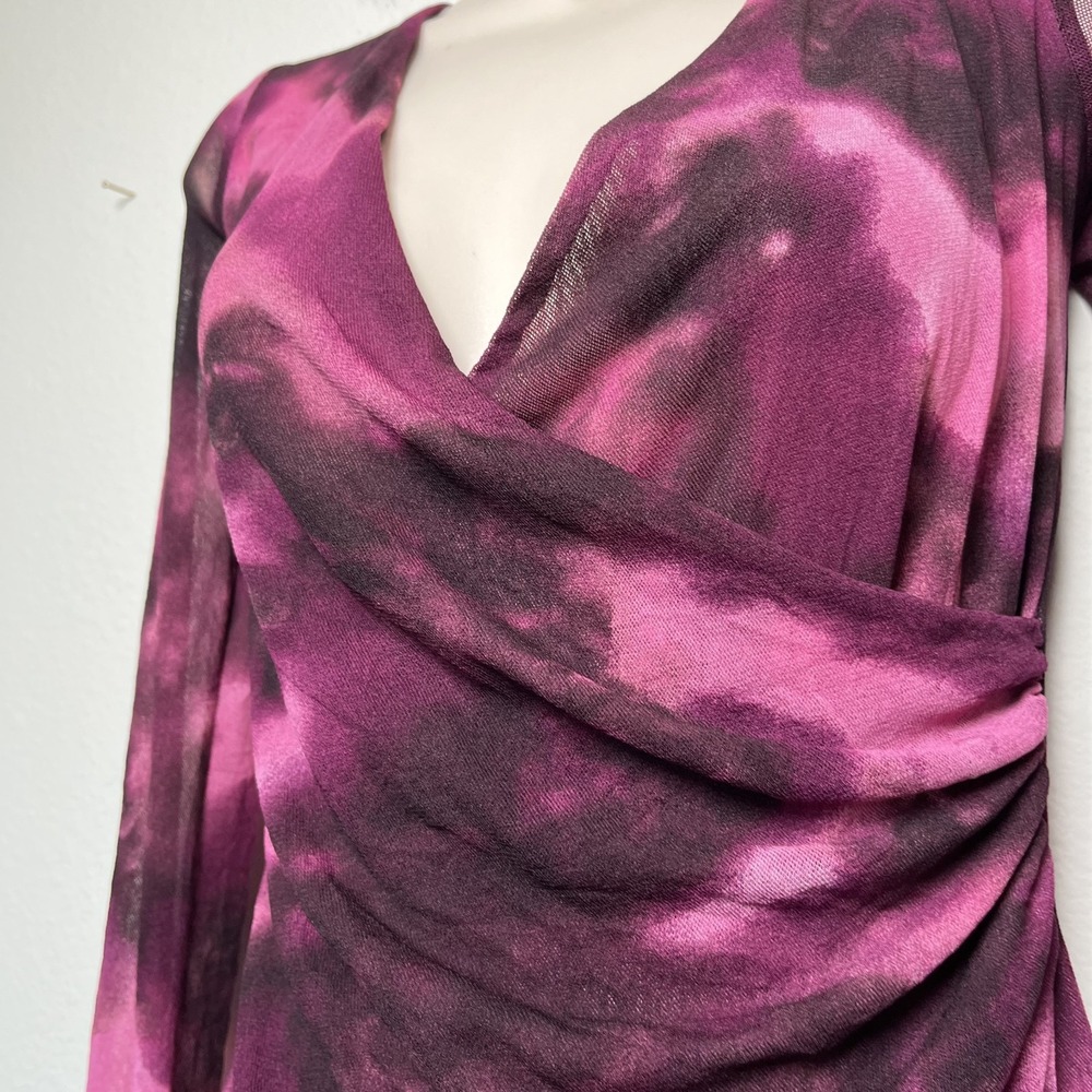 VTG‎ 90s y2k Women Faux Wrap Babydoll Top Medium Burgundy Nylon Knit Whimsigoth - Picture 9 of 10